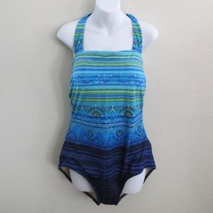 Tropical Escape One Piece Swim Suit Plus 20W Blue